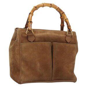 GUCCI Bamboo Hand Bag Suede Black Gold 000